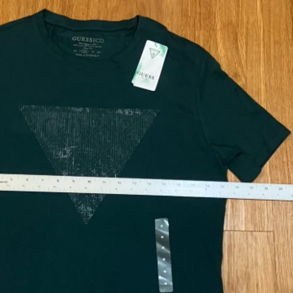 Guess Shiny Gel Triangle Tee Dark Jade Size M - Picture 2 of 5